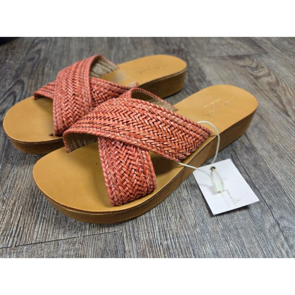 Mila Paoli Sandals NWT 6.5 Shoes Slides Slip OnWeave Woven Coral Pink Flats
